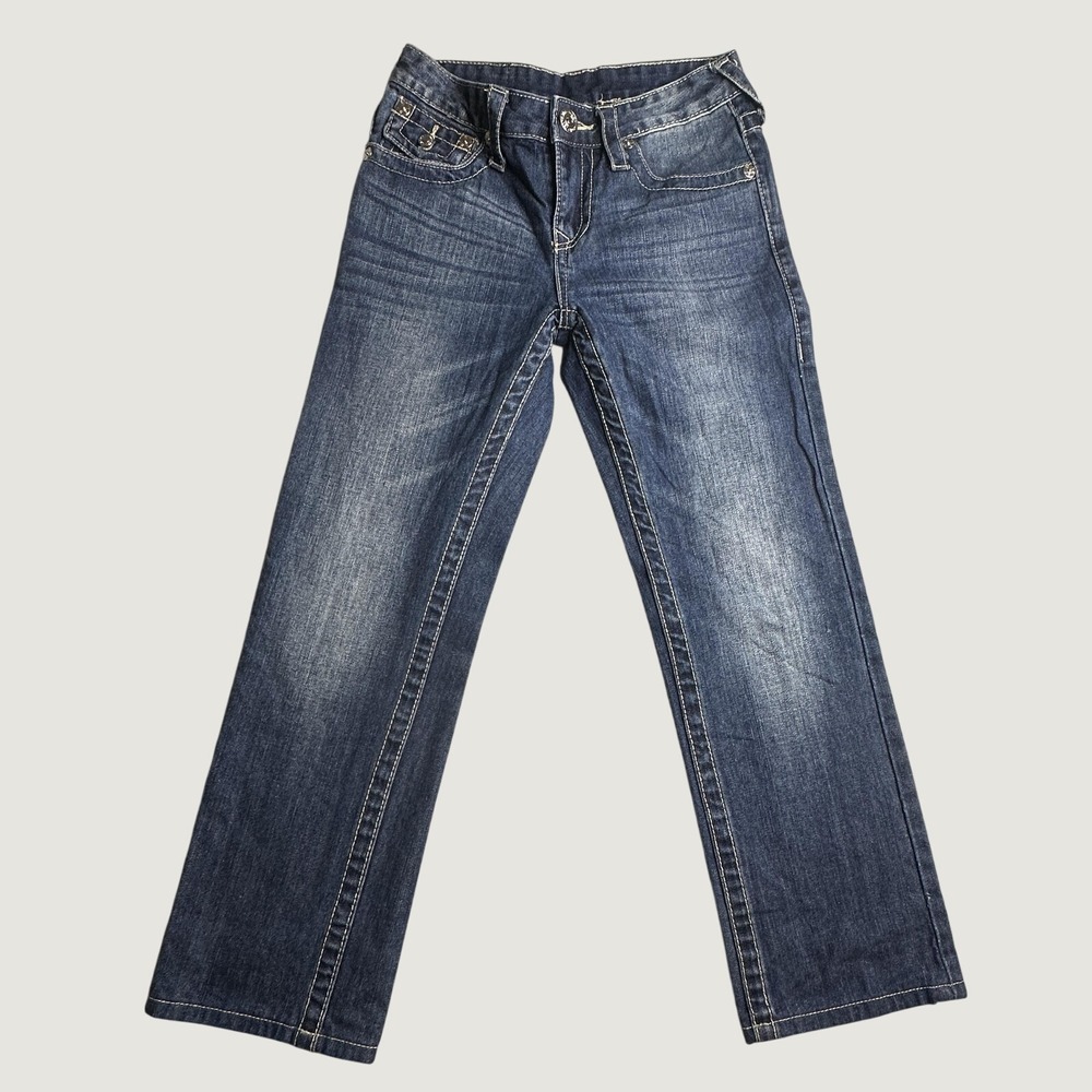 True Religion Jeans Boys 10 Straight Leg Blue Horseshoe Flap Pocket Denim